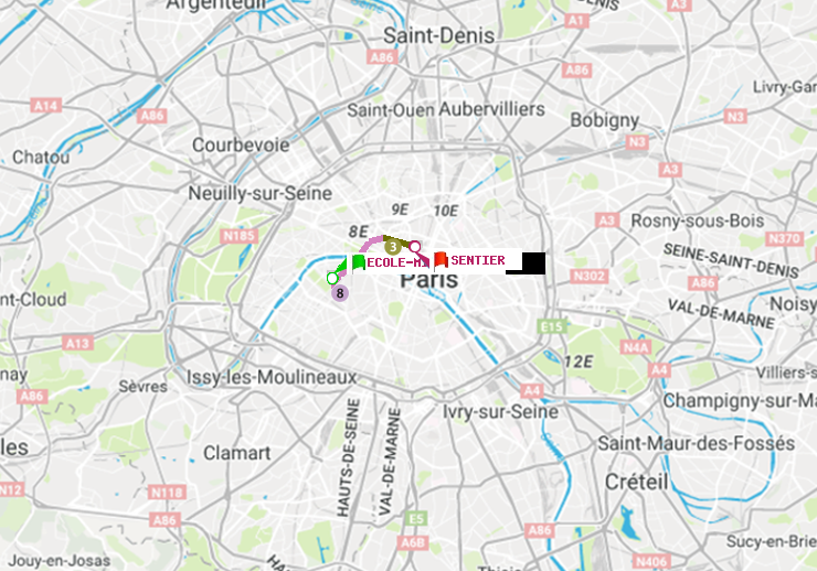 plan itinéraire ratp de Ecole Militaire à Sentier