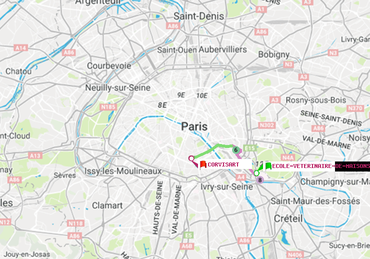 plan itinéraire ratp de Ecole Vétérinaire de Maisons-Alfort à Corvisart