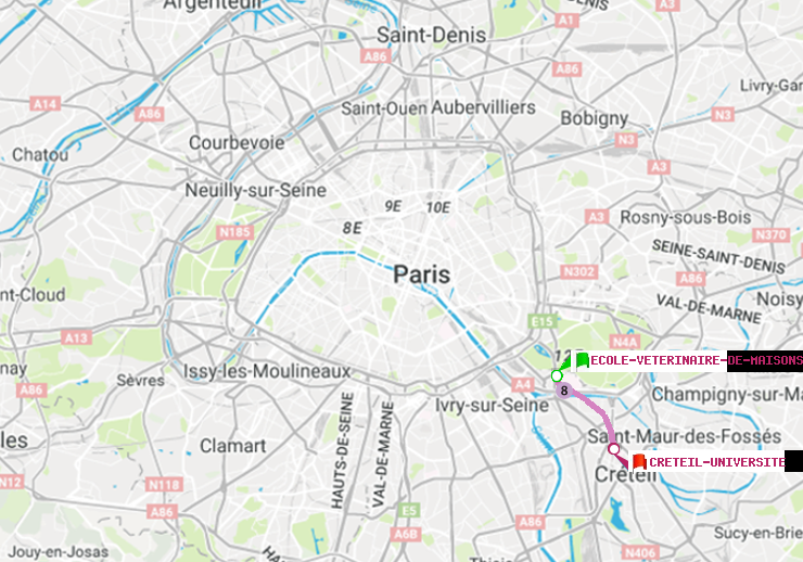 plan itinéraire ratp de Ecole Vétérinaire de Maisons-Alfort à Créteil-Université