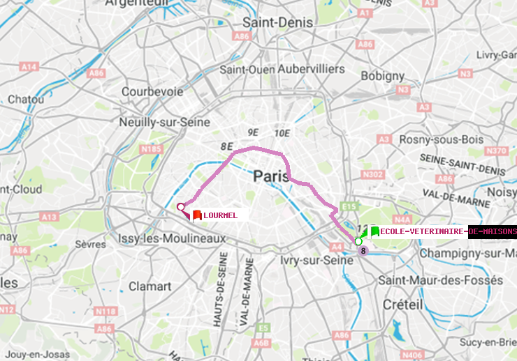 plan itinéraire ratp de Ecole Vétérinaire de Maisons-Alfort à Lourmel