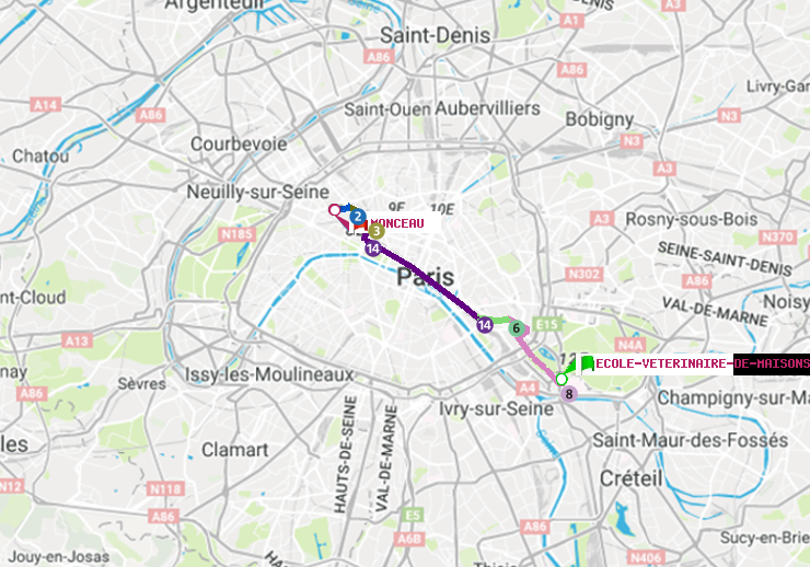plan itinéraire ratp de Ecole Vétérinaire de Maisons-Alfort à Monceau