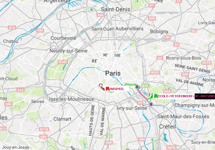 plan itinéraire ratp de Ecole Vétérinaire de Maisons-Alfort à Raspail