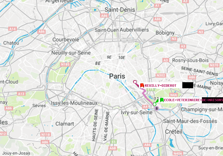 plan itinéraire ratp de Ecole Vétérinaire de Maisons-Alfort à Reuilly-Diderot