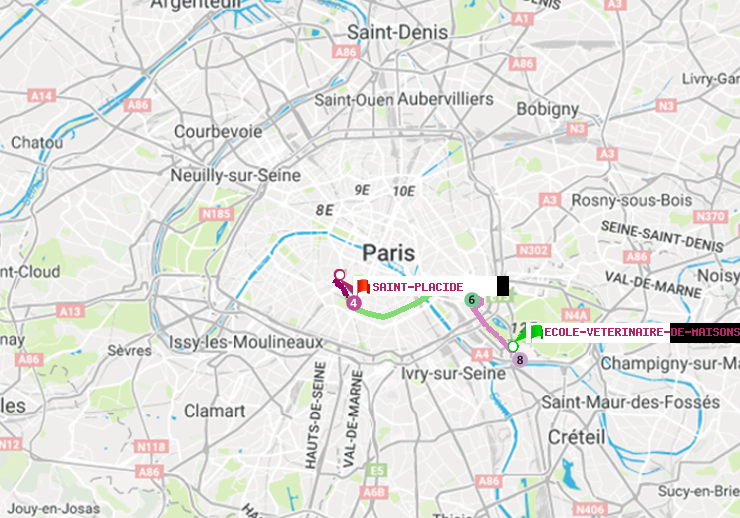 plan itinéraire ratp de Ecole Vétérinaire de Maisons-Alfort à Saint-Placide