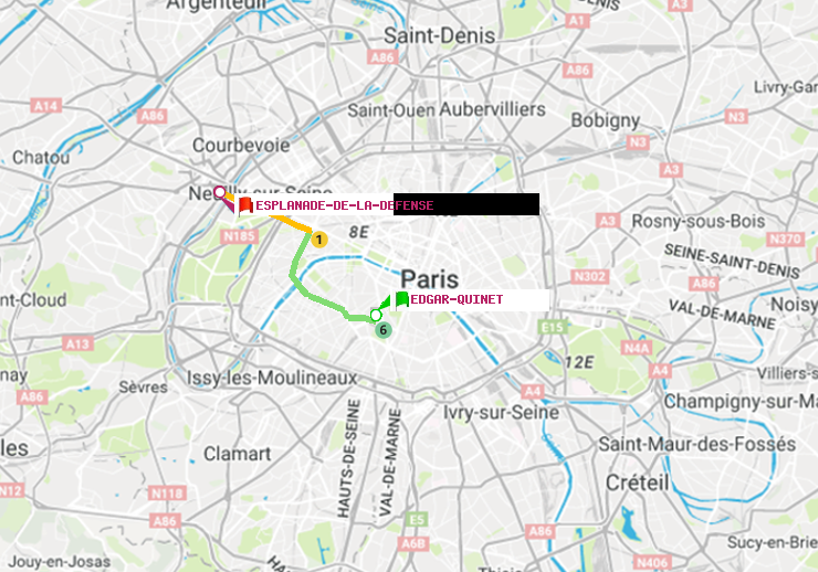 plan itinéraire ratp de Edgar-Quinet à Esplanade de la Défense
