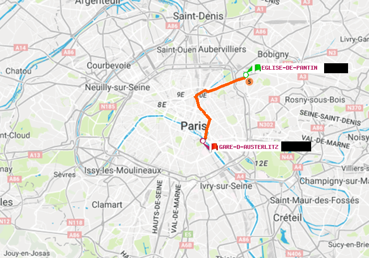 plan itinéraire ratp de Eglise de Pantin à Gare d