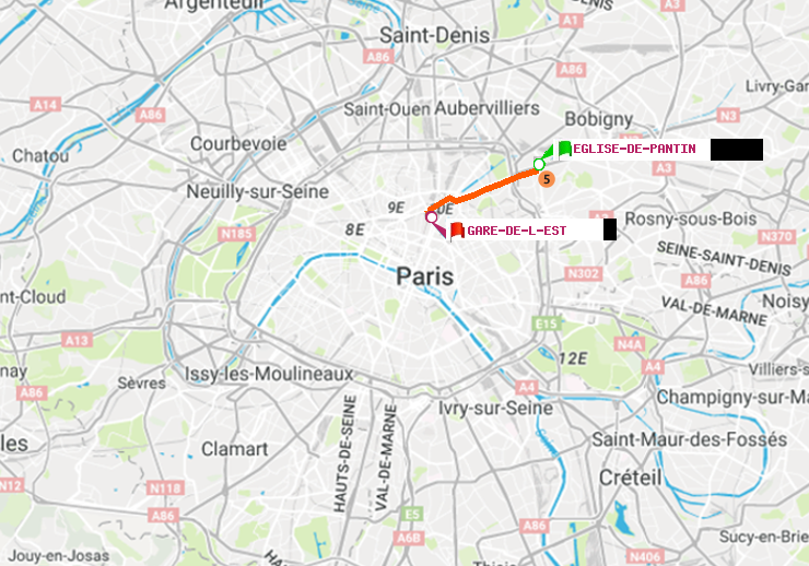 plan itinéraire ratp de Eglise de Pantin à Gare de l