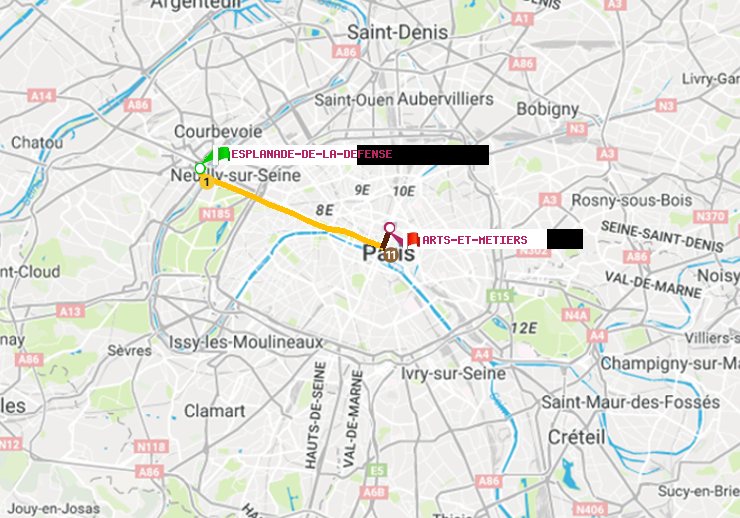 plan itinéraire ratp de Esplanade de la Défense à Arts-et-Métiers