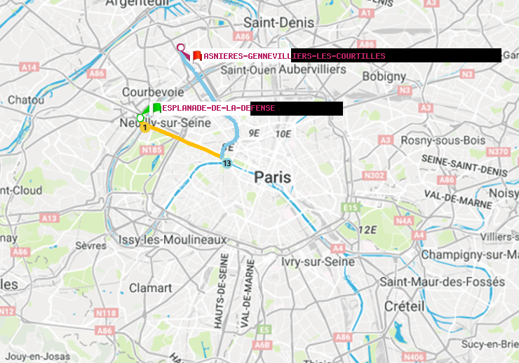 plan itinéraire ratp de Esplanade de la Défense à Asnieres-Gennevilliers Les Courtilles