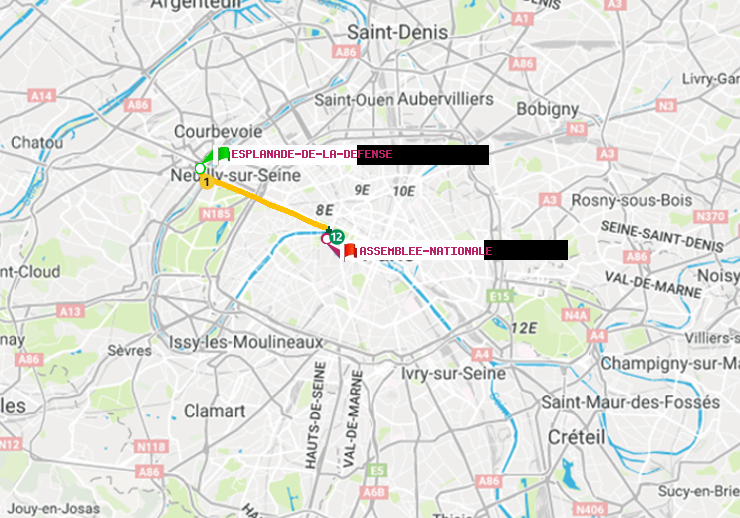 plan itinéraire ratp de Esplanade de la Défense à Assemblée Nationale