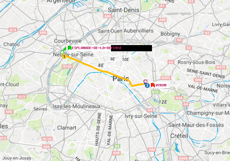 plan itinéraire ratp de Esplanade de la Défense à Avron