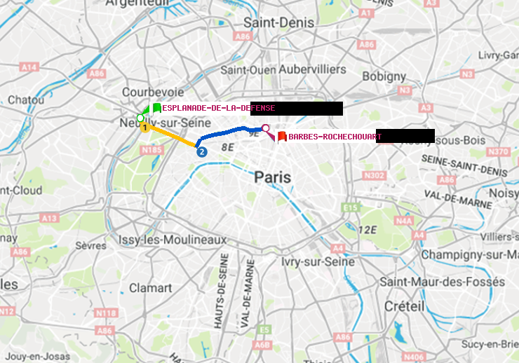 plan itinéraire ratp de Esplanade de la Défense à Barbès-Rochechouart