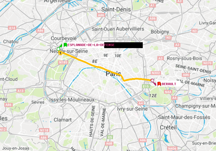 plan itinéraire ratp de Esplanade de la Défense à Bérault