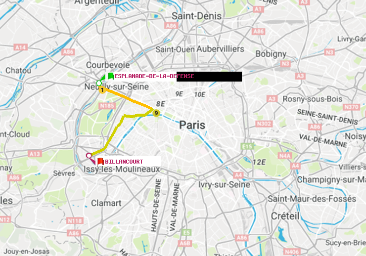 plan itinéraire ratp de Esplanade de la Défense à Billancourt