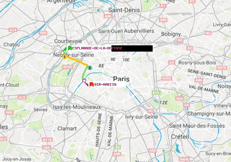 plan itinéraire ratp de Esplanade de la Défense à Bir-Hakeim (Grenelle)