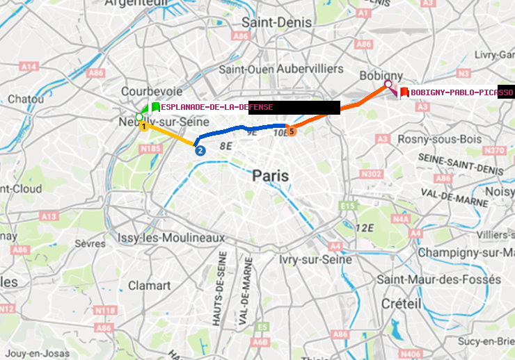 plan itinéraire ratp de Esplanade de la Défense à Bobigny-Pablo-Picasso