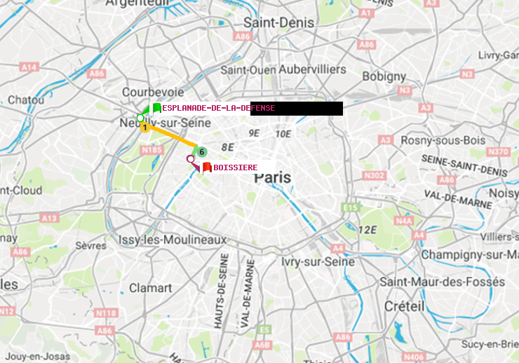 plan itinéraire ratp de Esplanade de la Défense à Boissière