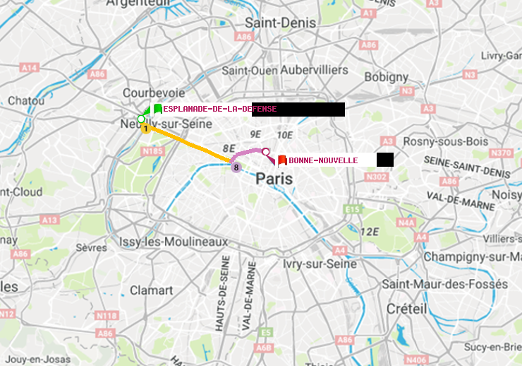 plan itinéraire ratp de Esplanade de la Défense à Bonne Nouvelle