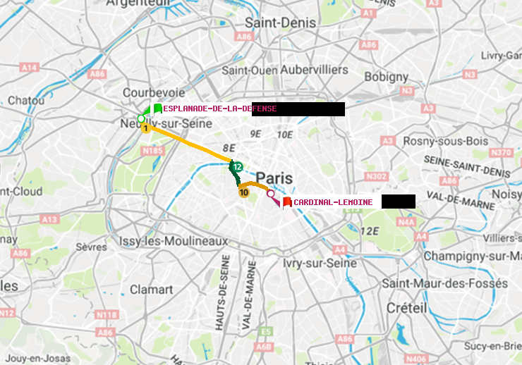 plan itinéraire ratp de Esplanade de la Défense à Cardinal-Lemoine