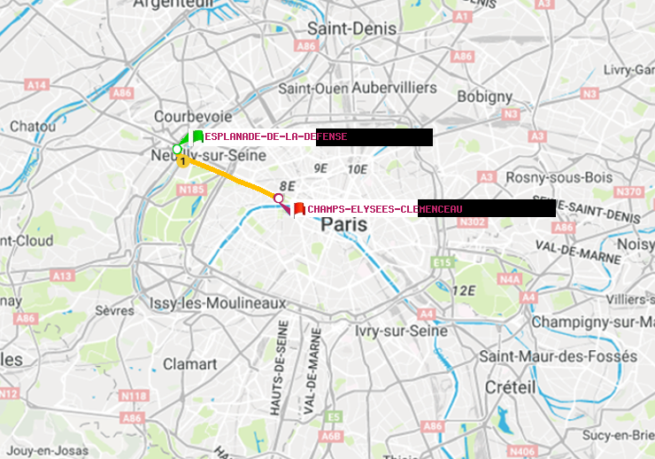 plan itinéraire ratp de Esplanade de la Défense à Champs-Elysées-Clémenceau