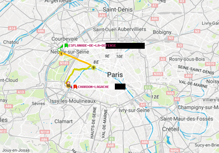 plan itinéraire ratp de Esplanade de la Défense à Chardon-Lagache