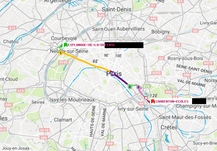 plan itinéraire ratp de Esplanade de la Défense à Charenton-Ecoles