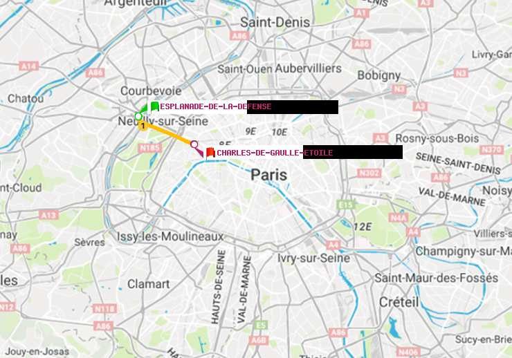 plan itinéraire ratp de Esplanade de la Défense à Charles de Gaulle-Etoile