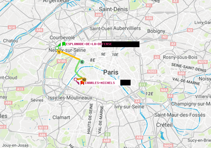 plan itinéraire ratp de Esplanade de la Défense à Charles Michels