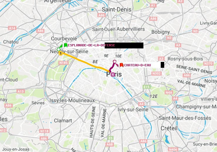 plan itinéraire ratp de Esplanade de la Défense à Château d