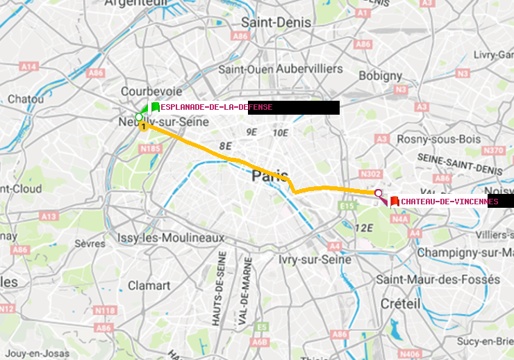 plan itinéraire ratp de Esplanade de la Défense à Château de Vincennes