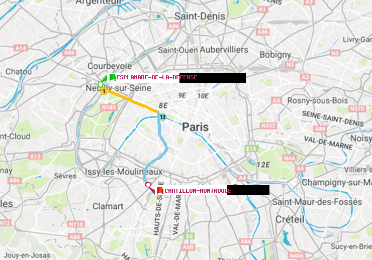 plan itinéraire ratp de Esplanade de la Défense à Châtillon Montrouge
