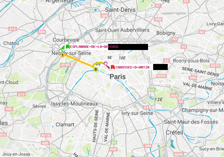 plan itinéraire ratp de Esplanade de la Défense à Chaussée d
