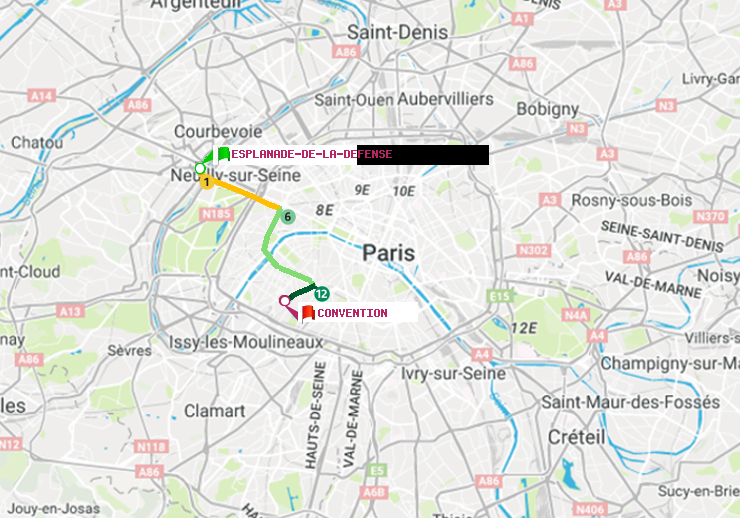 plan itinéraire ratp de Esplanade de la Défense à Convention