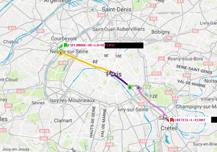 plan itinéraire ratp de Esplanade de la Défense à Créteil-L