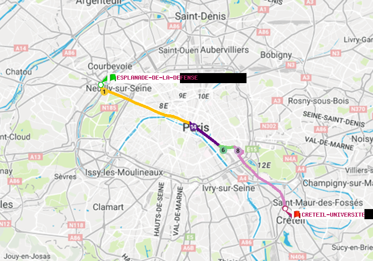 plan itinéraire ratp de Esplanade de la Défense à Créteil-Université