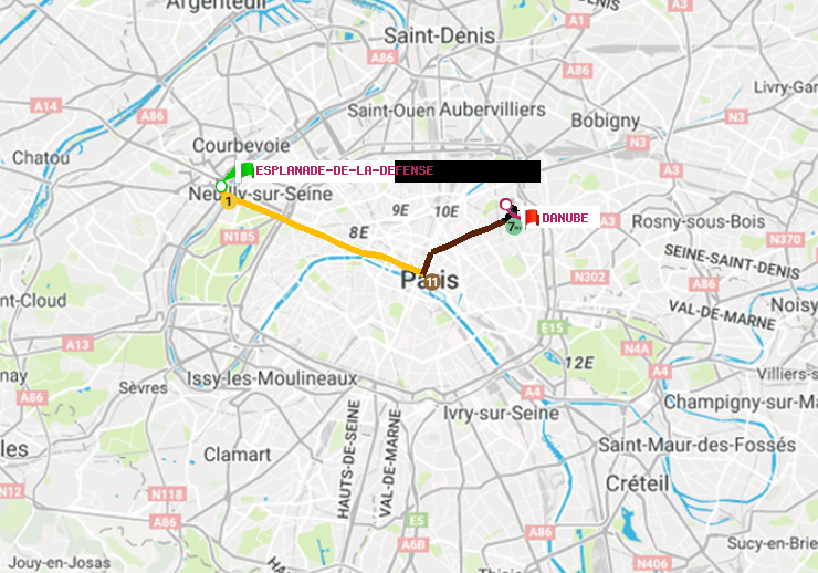 plan itinéraire ratp de Esplanade de la Défense à Danube