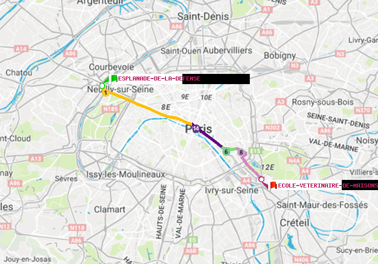 plan itinéraire ratp de Esplanade de la Défense à Ecole Vétérinaire de Maisons-Alfort