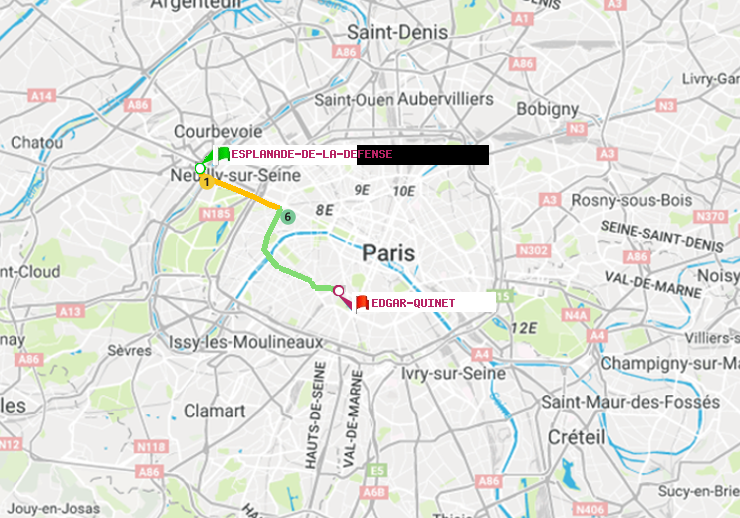 plan itinéraire ratp de Esplanade de la Défense à Edgar-Quinet