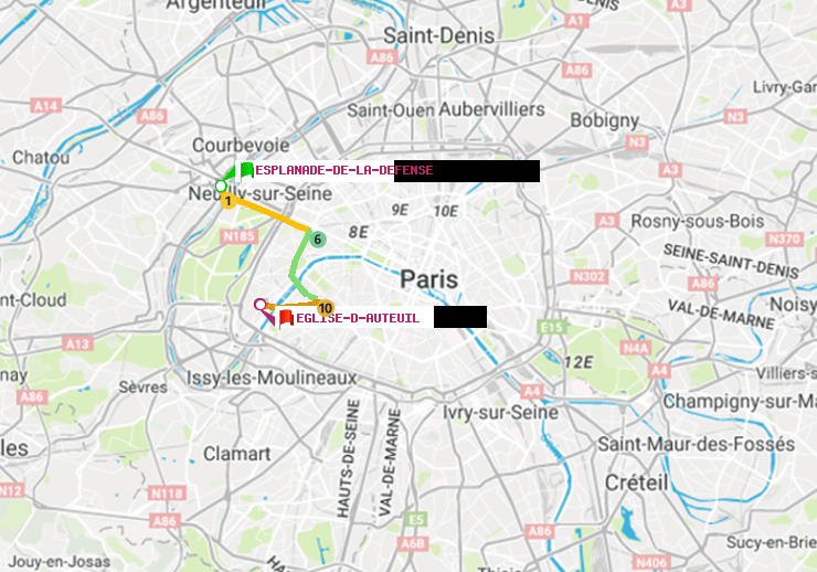 plan itinéraire ratp de Esplanade de la Défense à Eglise d