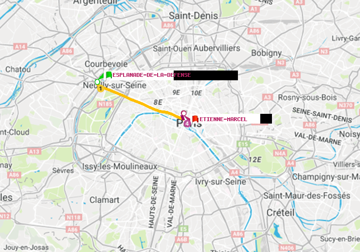 plan itinéraire ratp de Esplanade de la Défense à Etienne Marcel
