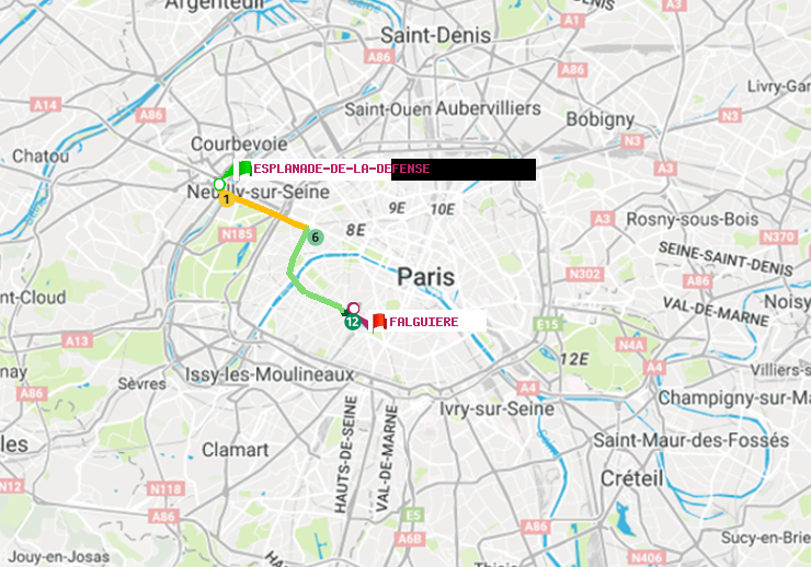 plan itinéraire ratp de Esplanade de la Défense à Falguière