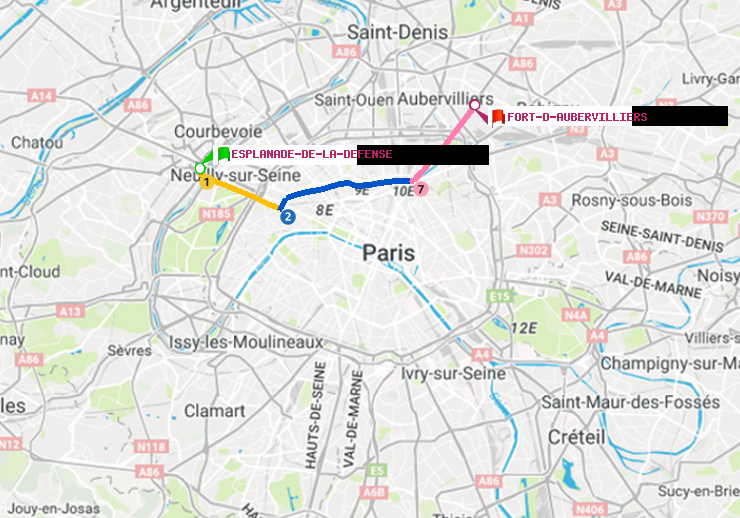 plan itinéraire ratp de Esplanade de la Défense à Fort d