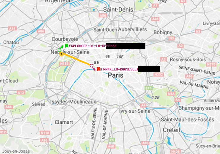 plan itinéraire ratp de Esplanade de la Défense à Franklin-Roosevelt