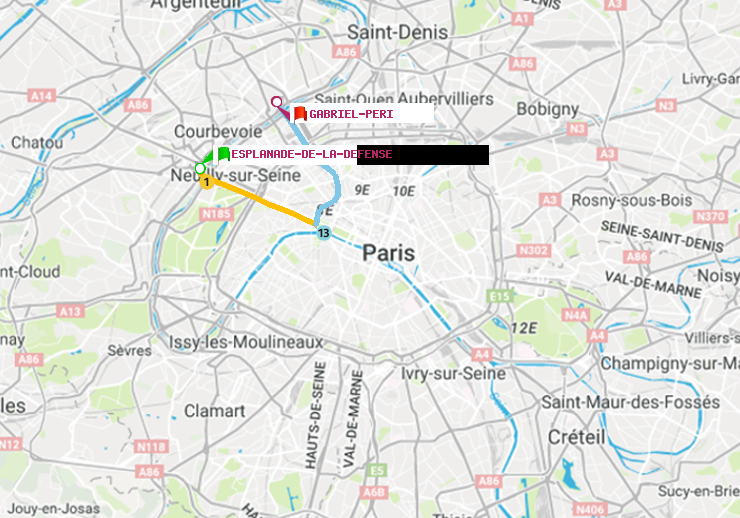 plan itinéraire ratp de Esplanade de la Défense à Gabriel-Péri