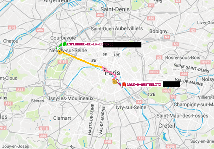 plan itinéraire ratp de Esplanade de la Défense à Gare d