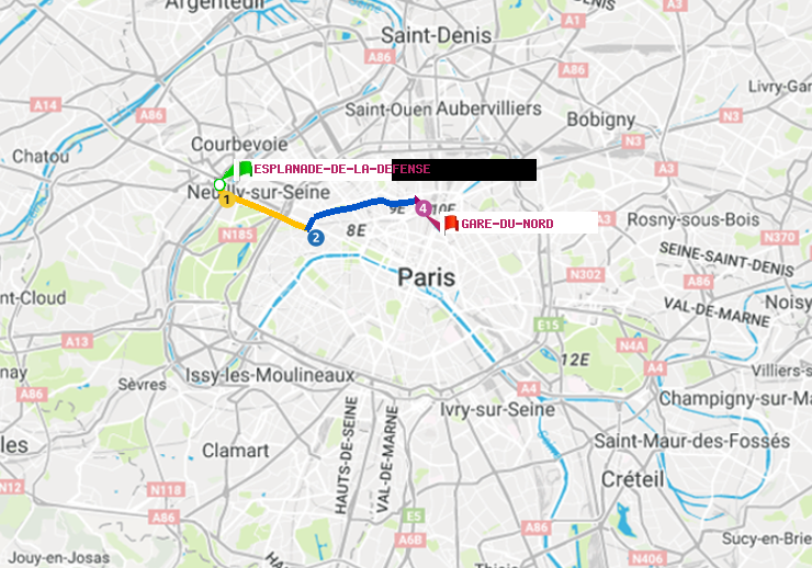 plan itinéraire ratp de Esplanade de la Défense à Gare du Nord