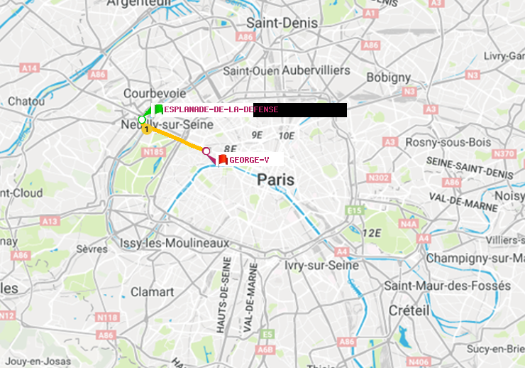 plan itinéraire ratp de Esplanade de la Défense à George V