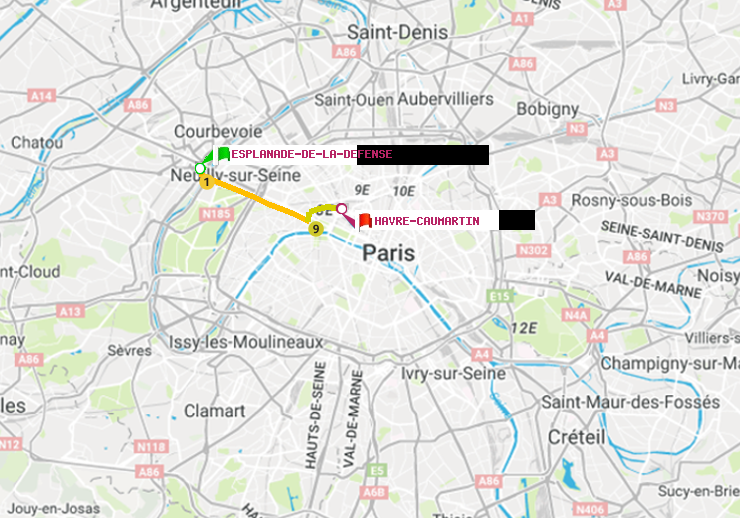 plan itinéraire ratp de Esplanade de la Défense à Havre-Caumartin