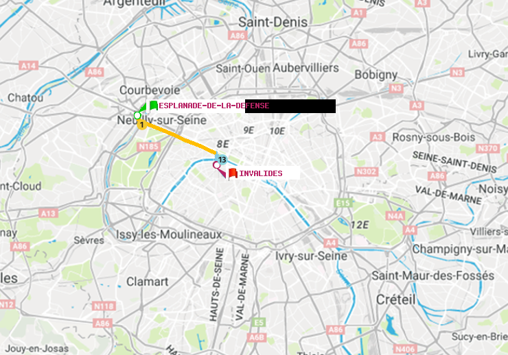 plan itinéraire ratp de Esplanade de la Défense à Invalides