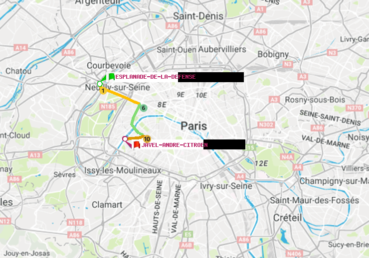 plan itinéraire ratp de Esplanade de la Défense à Javel-André-Citroen